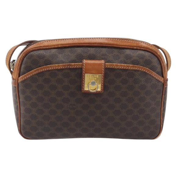 CELINE Macadam Canvas Shoulder Bag PVC Leather Brown Gold Auth hk4205