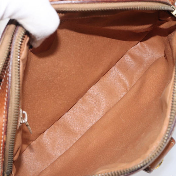 CELINE Macadam Canvas Shoulder Bag PVC Leather Brown Gold Auth hk4205