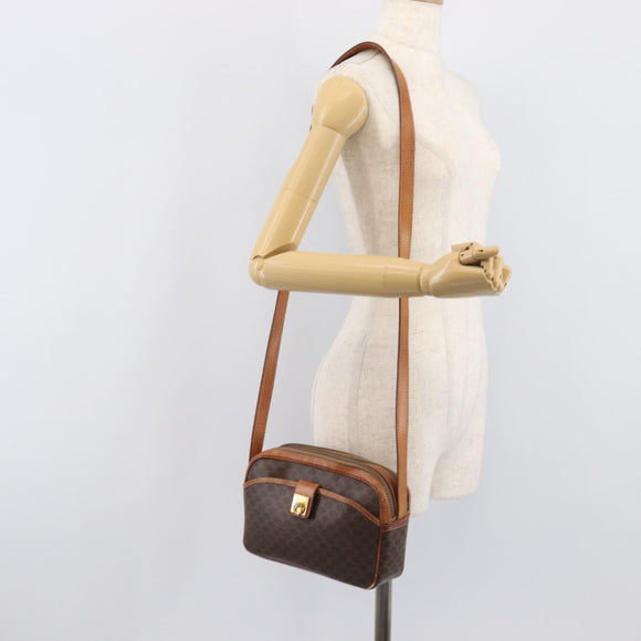 CELINE Macadam Canvas Shoulder Bag PVC Leather Brown Gold Auth hk4205