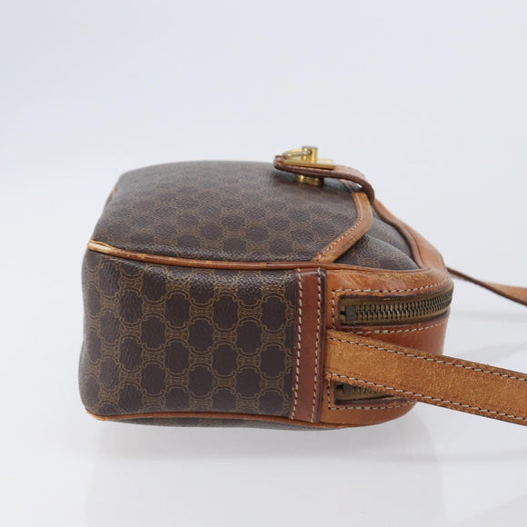 CELINE Macadam Canvas Shoulder Bag PVC Leather Brown Gold Auth hk4205