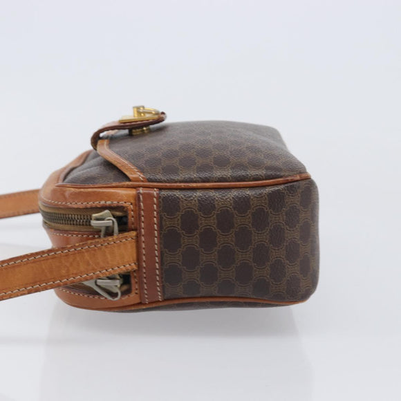 CELINE Macadam Canvas Shoulder Bag PVC Leather Brown Gold Auth hk4205