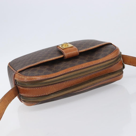 CELINE Macadam Canvas Shoulder Bag PVC Leather Brown Gold Auth hk4205