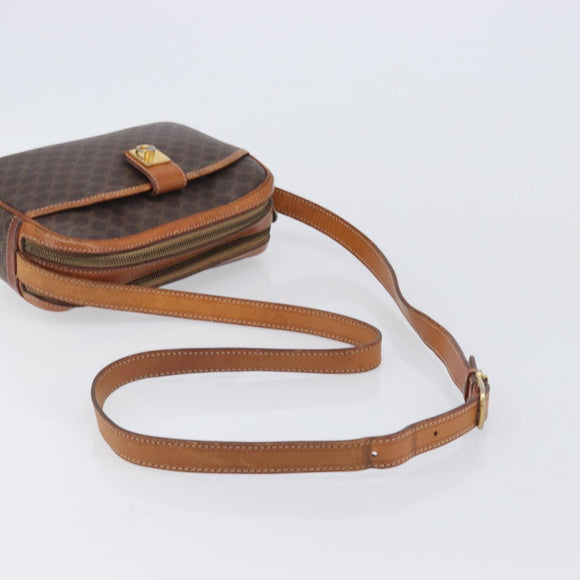 CELINE Macadam Canvas Shoulder Bag PVC Leather Brown Gold Auth hk4205