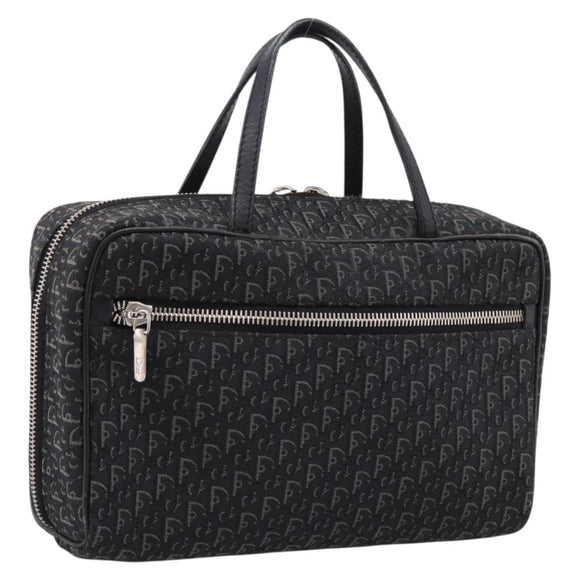 Christian Dior Trotter Canvas Hand Bag Black Silver Auth hk4206A