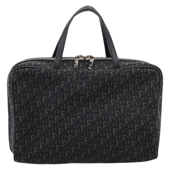 Christian Dior Trotter Canvas Hand Bag Black Silver Auth hk4206A