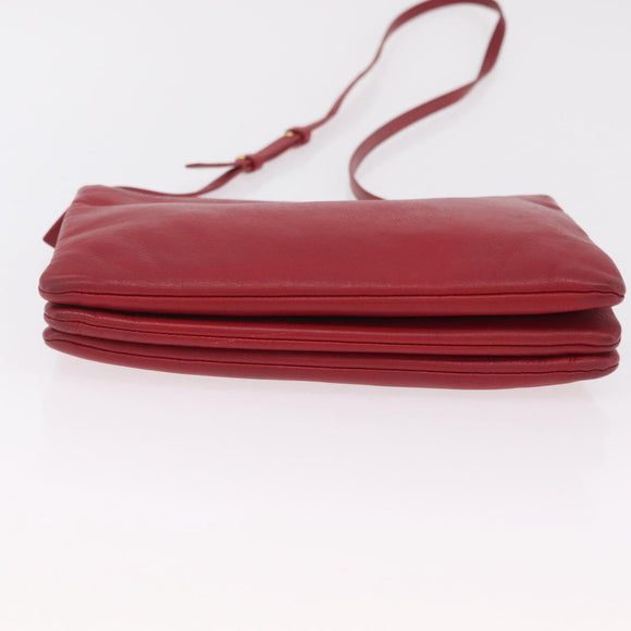 CELINE Trio Shoulder Bag Leather Red Gold Auth hk4207