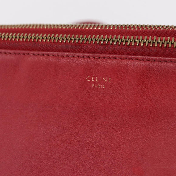 CELINE Trio Shoulder Bag Leather Red Gold Auth hk4207