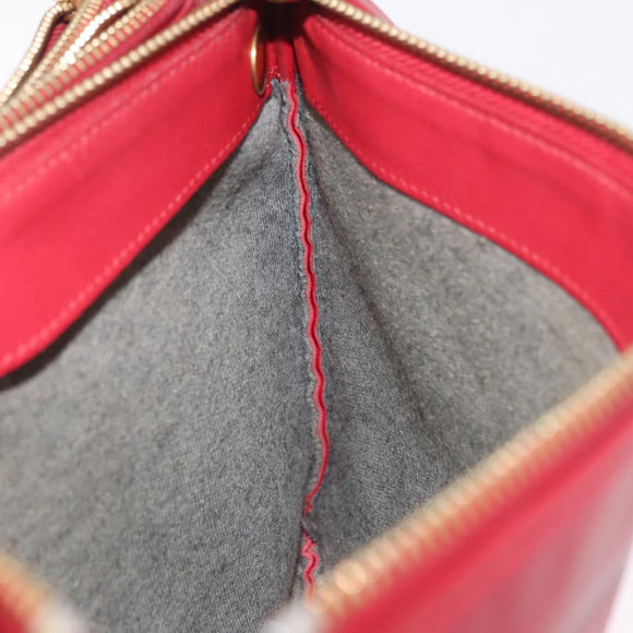 CELINE Trio Shoulder Bag Leather Red Gold Auth hk4207