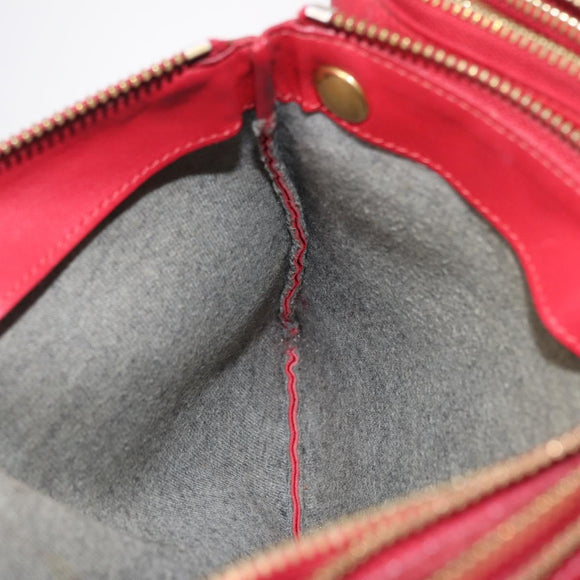 CELINE Trio Shoulder Bag Leather Red Gold Auth hk4207