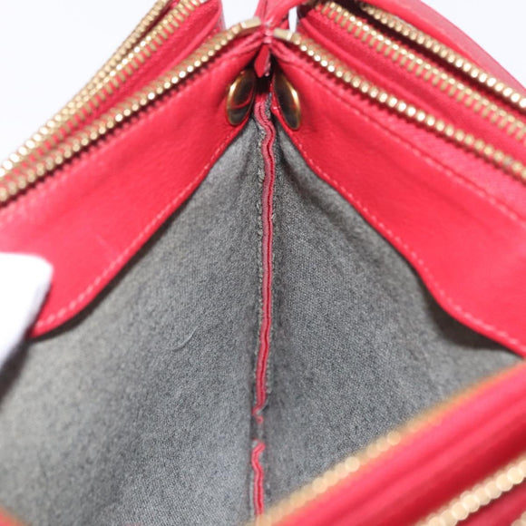 CELINE Trio Shoulder Bag Leather Red Gold Auth hk4207