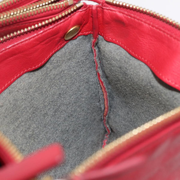 CELINE Trio Shoulder Bag Leather Red Gold Auth hk4207