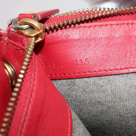 CELINE Trio Shoulder Bag Leather Red Gold Auth hk4207