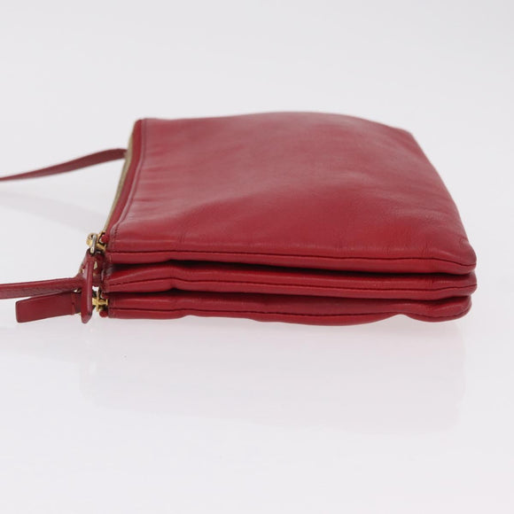 CELINE Trio Shoulder Bag Leather Red Gold Auth hk4207