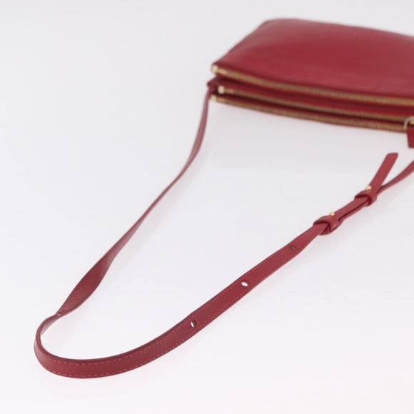 CELINE Trio Shoulder Bag Leather Red Gold Auth hk4207