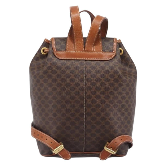CELINE Macadam Canvas Backpack PVC Leather Brown Gold Auth hk4209
