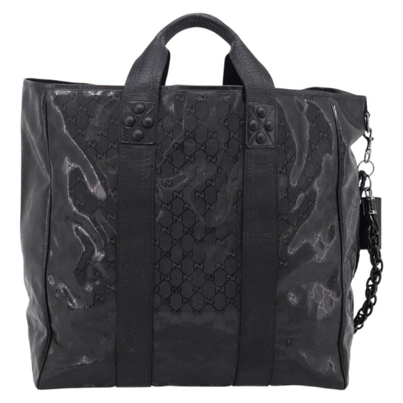 GUCCI GG Implementation Hand Bag PVC Leather Black Silver Auth hk4211A