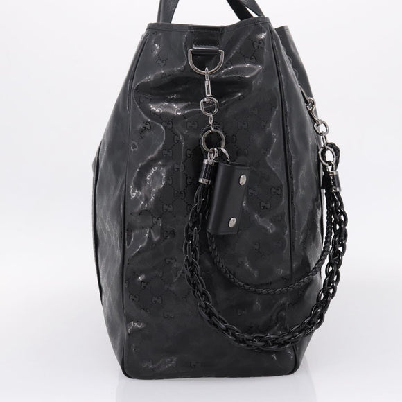 GUCCI GG Implementation Hand Bag PVC Leather Black Silver Auth hk4211A