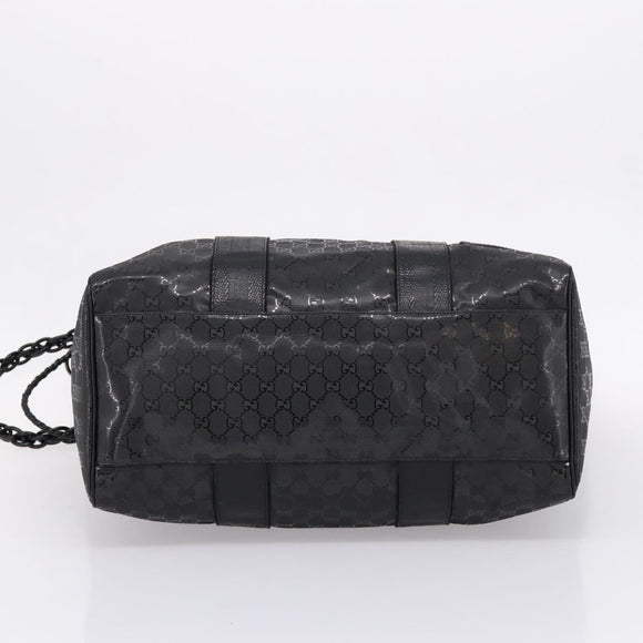 GUCCI GG Implementation Hand Bag PVC Leather Black Silver Auth hk4211A