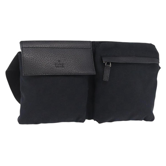 GUCCI GG Canvas Waist bag Black Silver 28566 Auth hk4213V