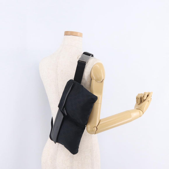 GUCCI GG Canvas Waist bag Black Silver 28566 Auth hk4213V