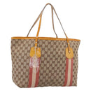 GUCCI GG Canvas Tote Bag Beige Gold 211976 Auth hk4219-1