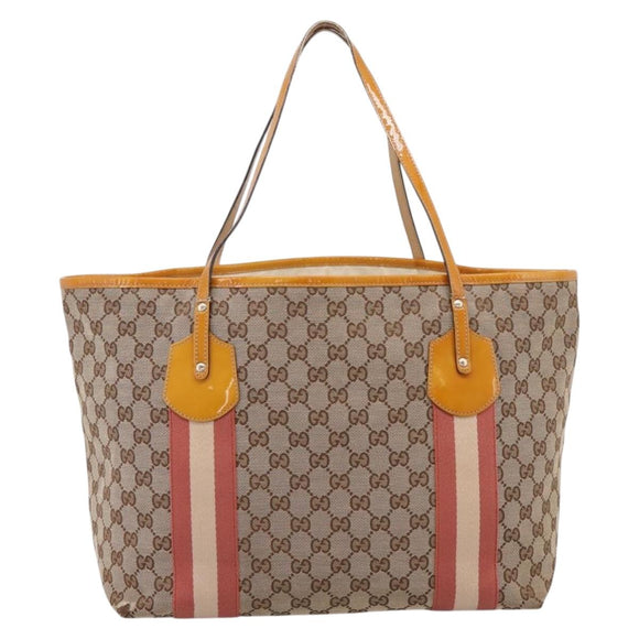 GUCCI GG Canvas Tote Bag Beige Gold 211976 Auth hk4219