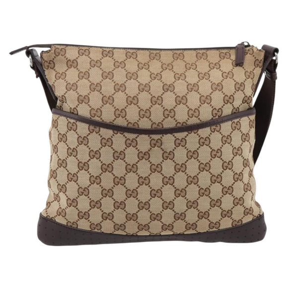 GUCCI GG Canvas Shoulder Bag Beige Silver 145857 Auth hk4220