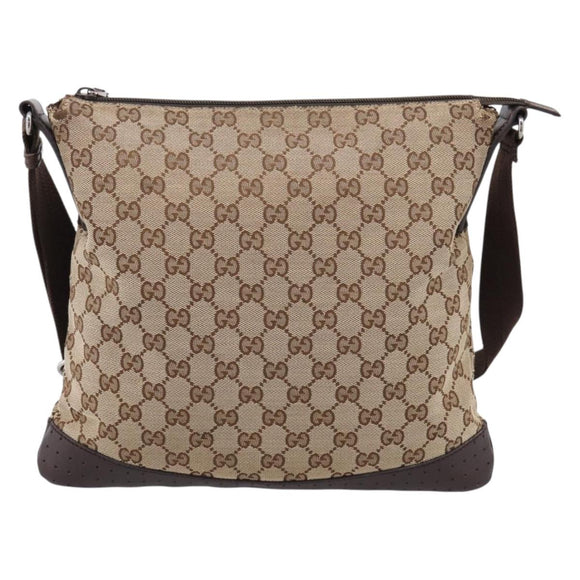 GUCCI GG Canvas Shoulder Bag Beige Silver 145857 Auth hk4220