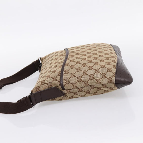 GUCCI GG Canvas Shoulder Bag Beige Silver 145857 Auth hk4220