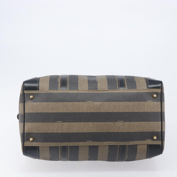 FENDI Pecan Canvas Boston Bag PVC Black Brown Auth hk4221