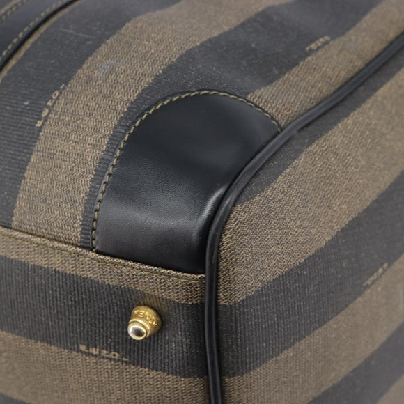 FENDI Pecan Canvas Boston Bag PVC Black Brown Auth hk4221
