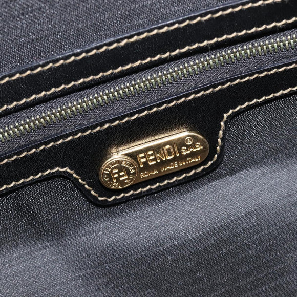 FENDI Pecan Canvas Boston Bag PVC Black Brown Auth hk4221