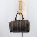 FENDI Pecan Canvas Boston Bag PVC Black Brown Auth hk4221-29