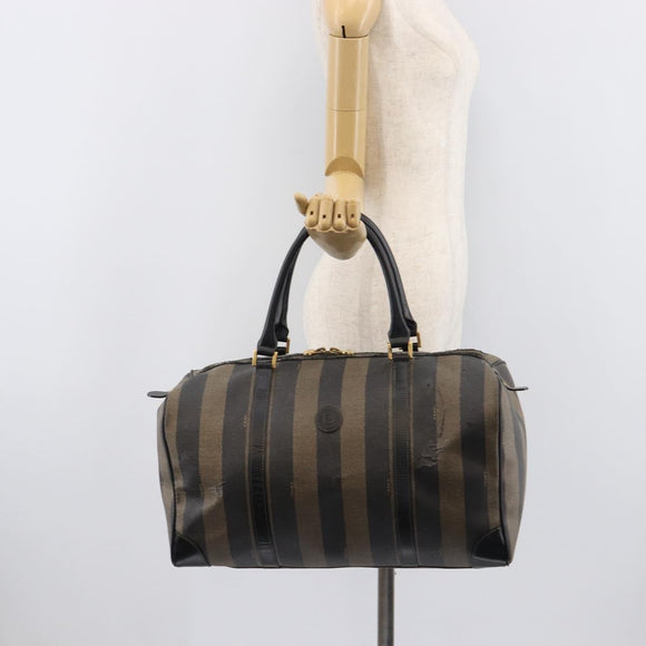FENDI Pecan Canvas Boston Bag PVC Black Brown Auth hk4221