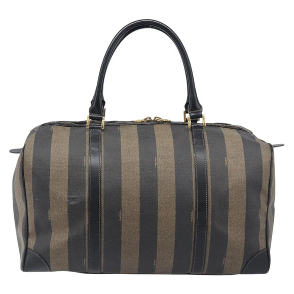 FENDI Pecan Canvas Boston Bag PVC Black Brown Auth hk4221