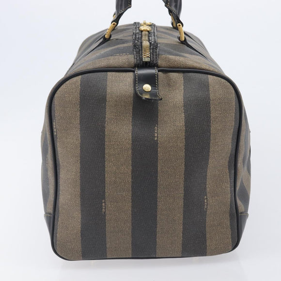 FENDI Pecan Canvas Boston Bag PVC Black Brown Auth hk4221