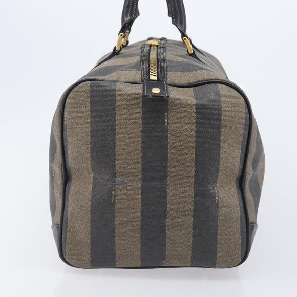FENDI Pecan Canvas Boston Bag PVC Black Brown Auth hk4221