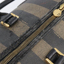 FENDI Pecan Canvas Boston Bag PVC Black Brown Auth hk4221-8