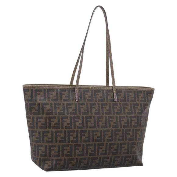 FENDI Zucca Canvas Tote Bag PVC Black Brown 8BH185 Auth hk4222A