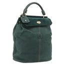 FENDI Hand Bag Suede Leather Green Gold Auth hk4223-1