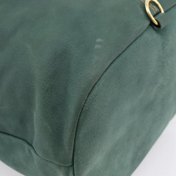 FENDI Hand Bag Suede Leather Green Gold Auth hk4223