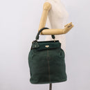 FENDI Hand Bag Suede Leather Green Gold Auth hk4223-24