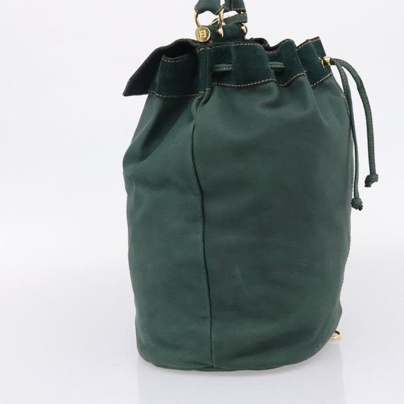 FENDI Hand Bag Suede Leather Green Gold Auth hk4223