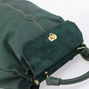 FENDI Hand Bag Suede Leather Green Gold Auth hk4223-6