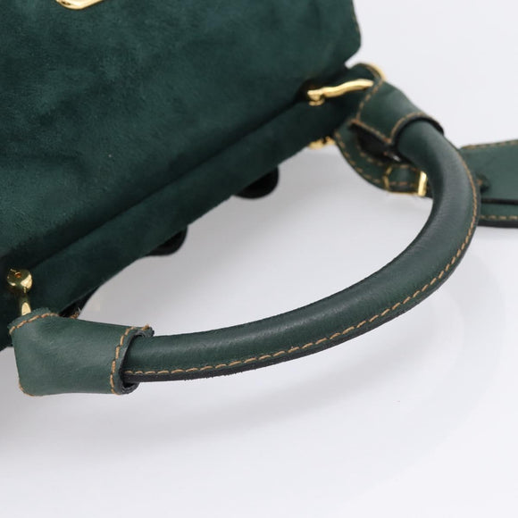 FENDI Hand Bag Suede Leather Green Gold Auth hk4223