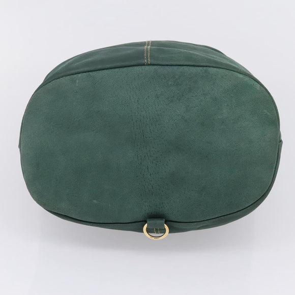 FENDI Hand Bag Suede Leather Green Gold Auth hk4223