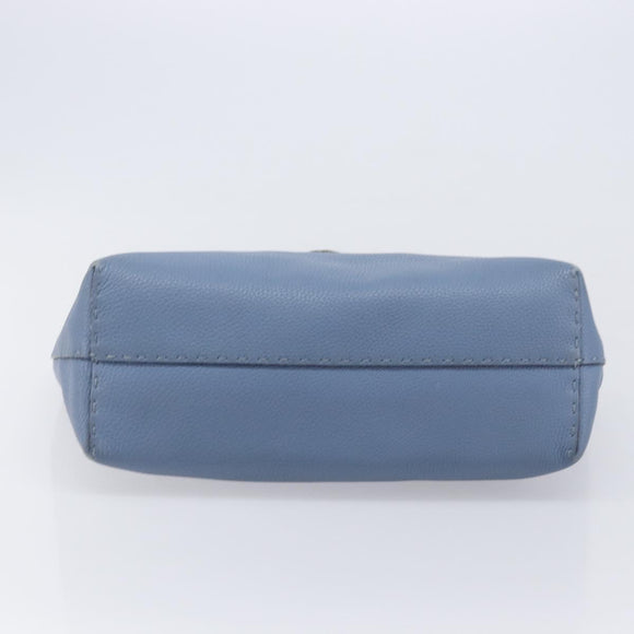 FENDI Celeria Tote Bag Leather Light Blue Silver Auth hk4224