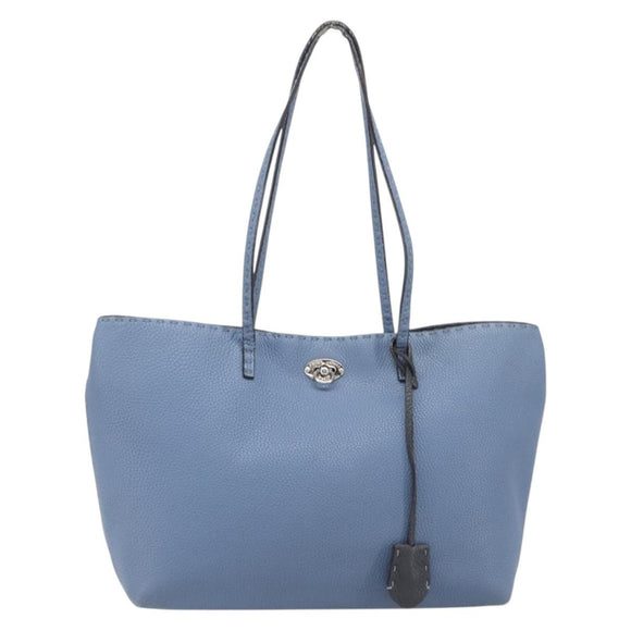 FENDI Celeria Tote Bag Leather Light Blue Silver Auth hk4224