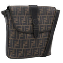 FENDI Zucca Canvas Shoulder Bag PVC Brown Black Auth hk4225-1