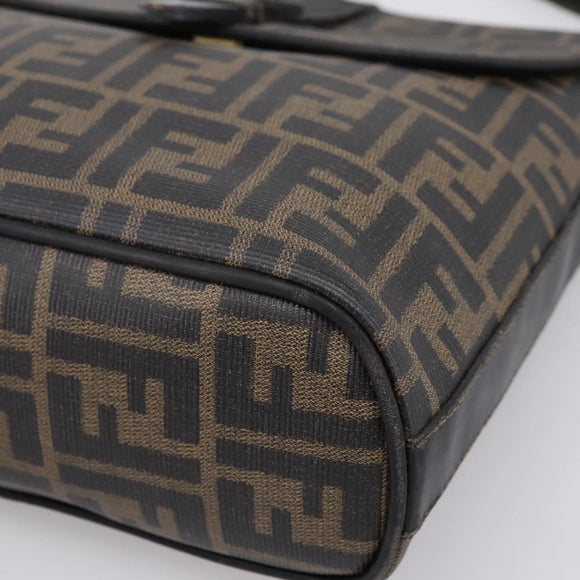 FENDI Zucca Canvas Shoulder Bag PVC Brown Black Auth hk4225